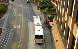 Bus outside Warren Hall